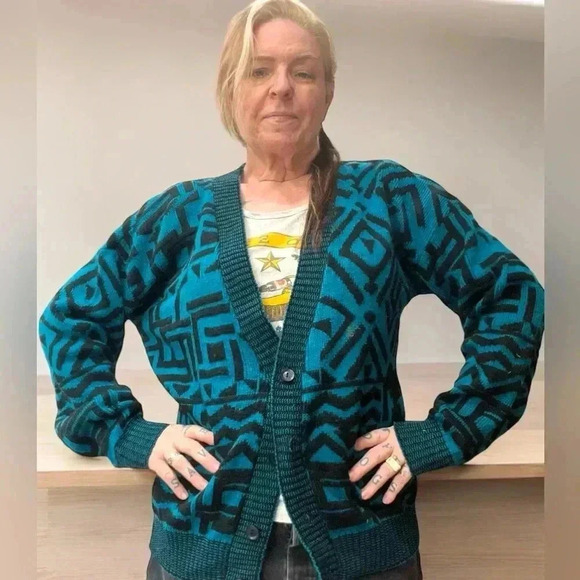 True Vintage 80’s Southwest Aztec Design button Cardigan oversized Small/medium - Picture 5 of 14